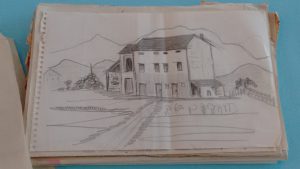 Zeichnung von einem Haus aus dem Tagebuch der Italien-Reise von Alfred Petto
